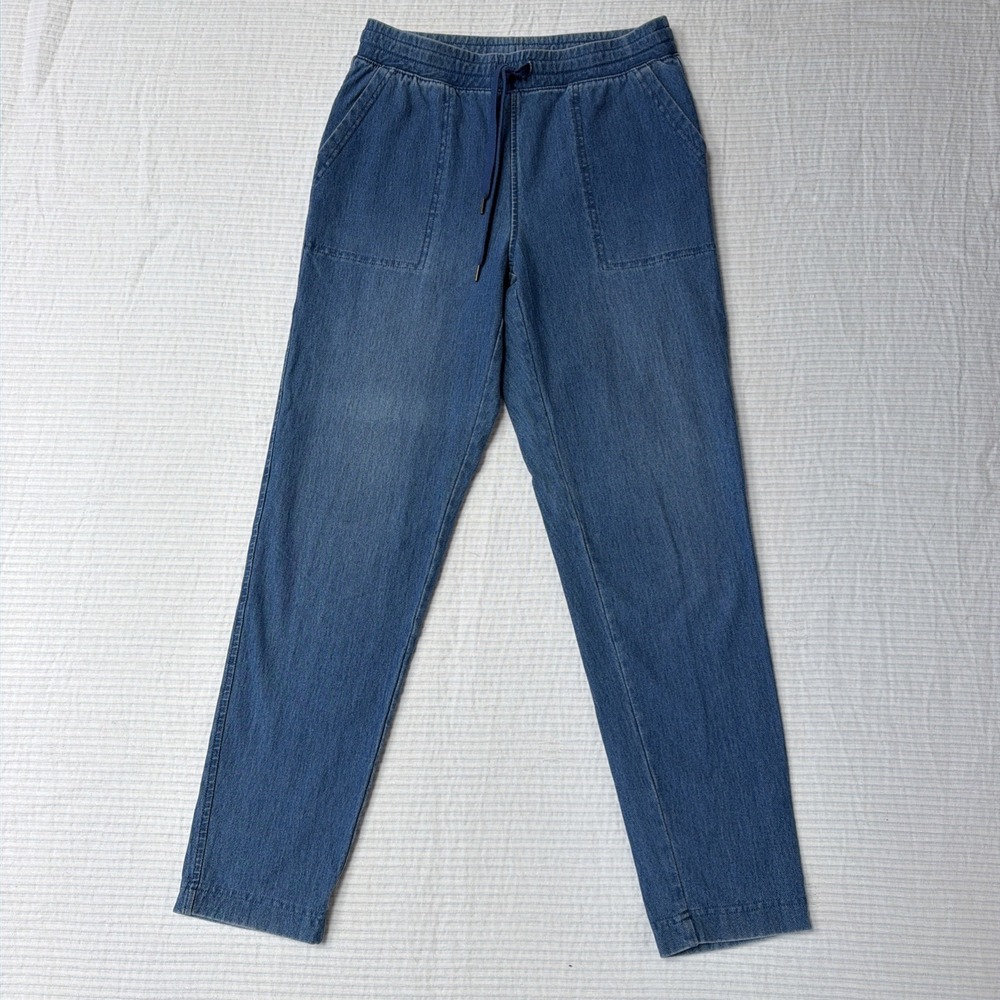 Uniqlo Woman Denim Jersey Tapered Blue Elastic Waist Drawstring Pants XS jegging